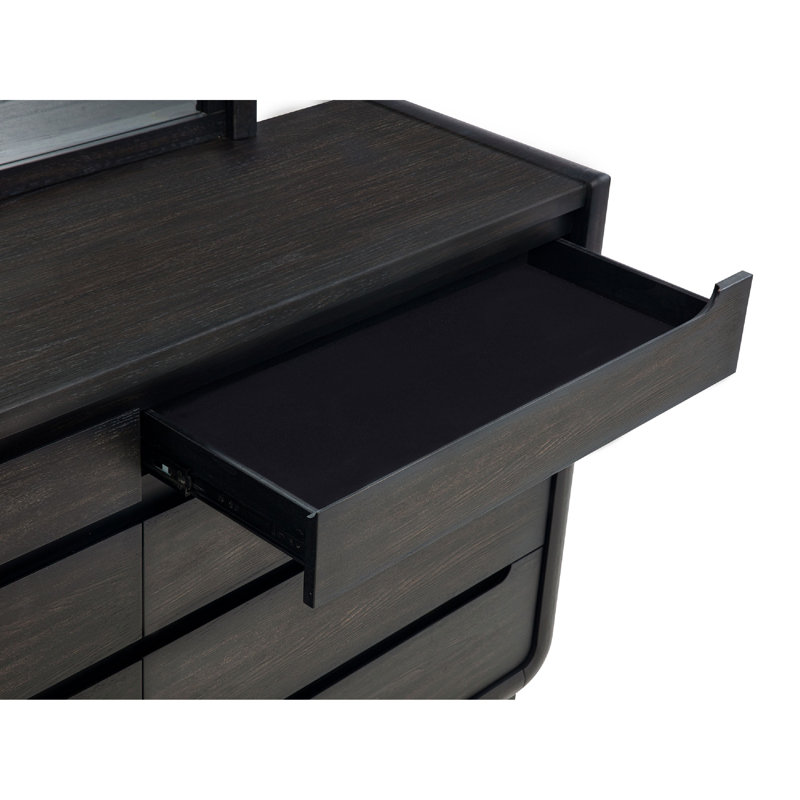 Lina Wide Dresser With 8 Drawers, Integrated Handles, Black Wood