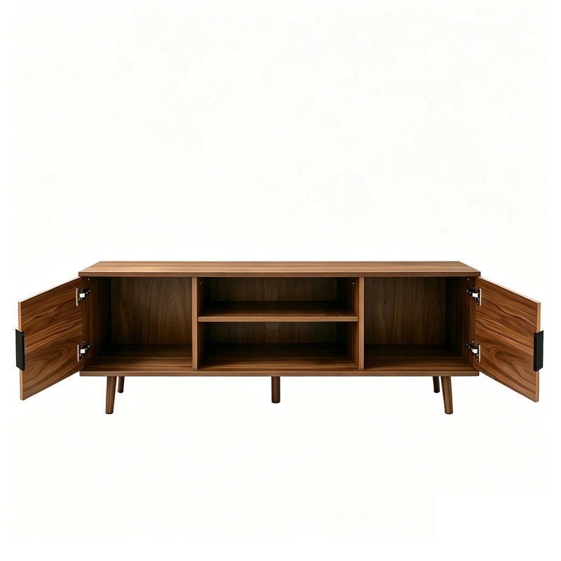 Meuble télé de 54,3 pouces de style Mid-Century cannelé avec tablettes ouvertes