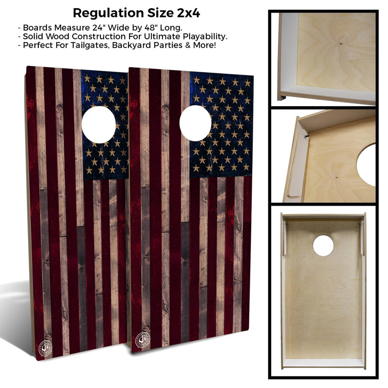 Ensemble de jeu de cornhole vintage 2 'x 4' avec drapeau et étui, Rouge