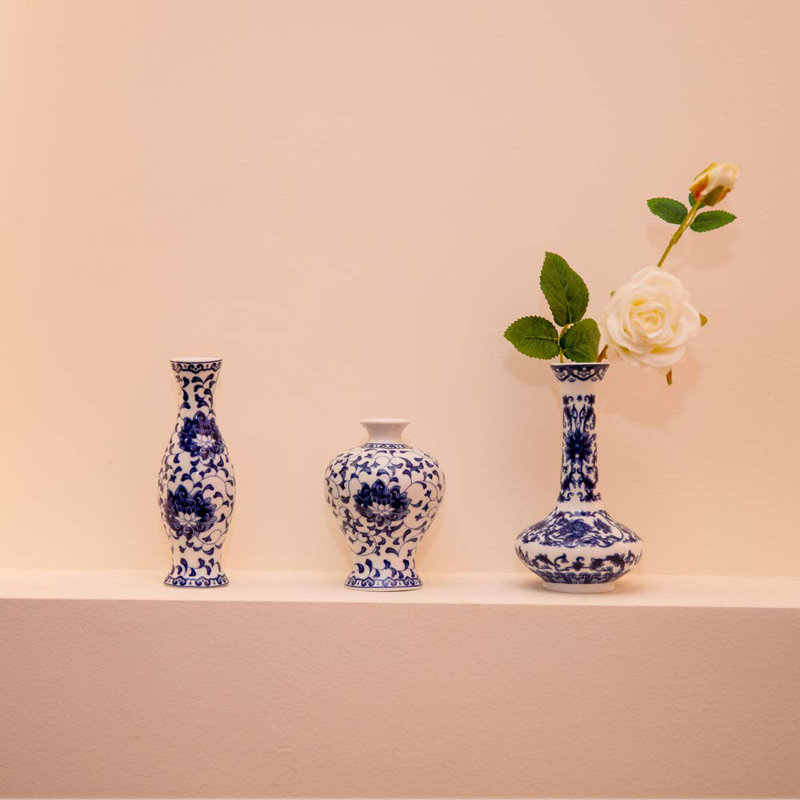 Ensemble de 3 petits vases en porcelaine bleue et blanche, ensemble de 3 vases à fleurs en céramique classiques pour la décoration intérieure