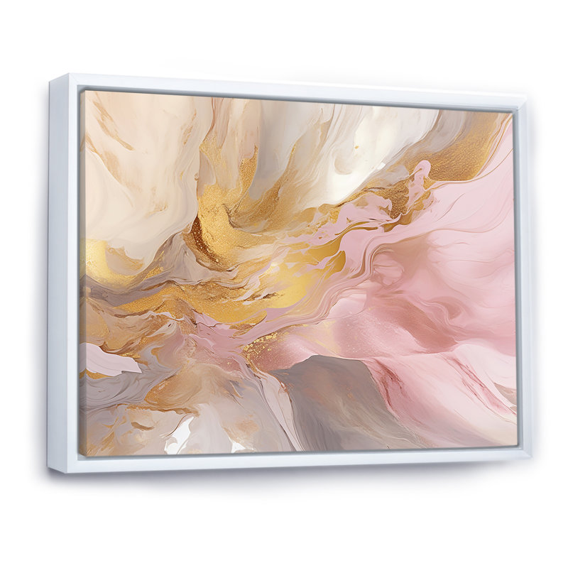 Exquis symphonie abstraite rose et pastel doré - peinture abstraite sur toile, art mural, H 12 po x l 20 po x P 1 po