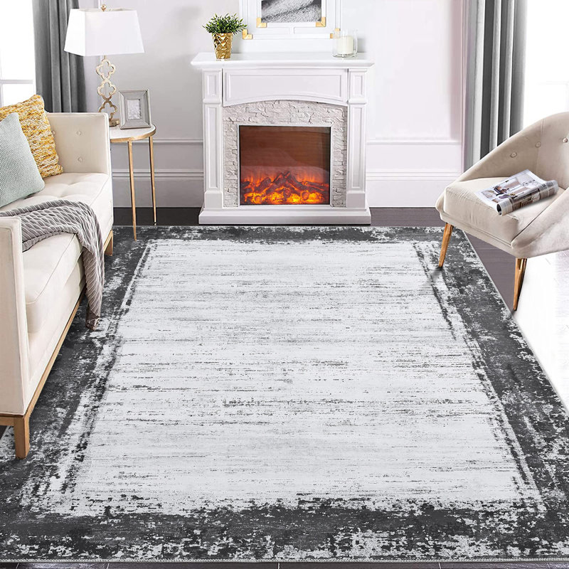 Machine Washable Modern Bordered Rug Non Slip Rug Foldable Carpet for Living Room Bedroom Playroom Guest Room Home Office