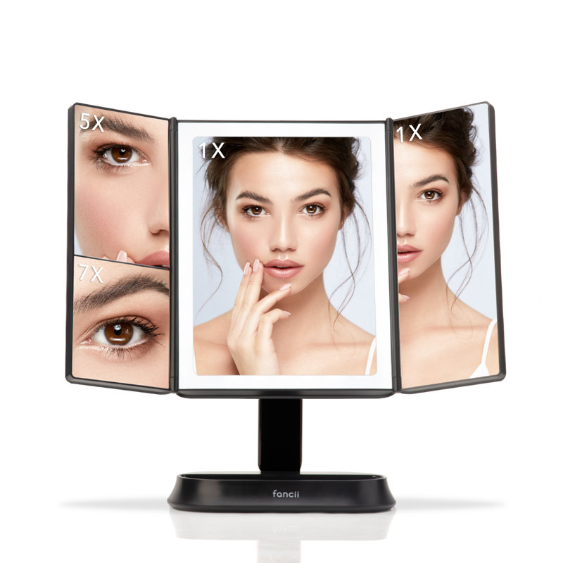 Modern Lighted Magnifying Makeup Mirror, Black