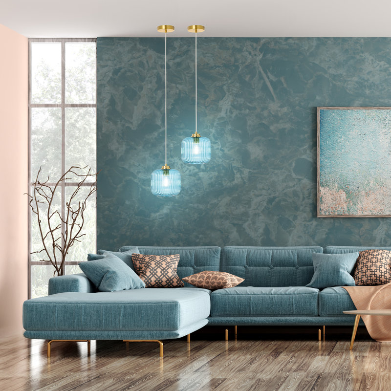 7.25"H Nellie Retro Globe Shade Pendant Light, Blue