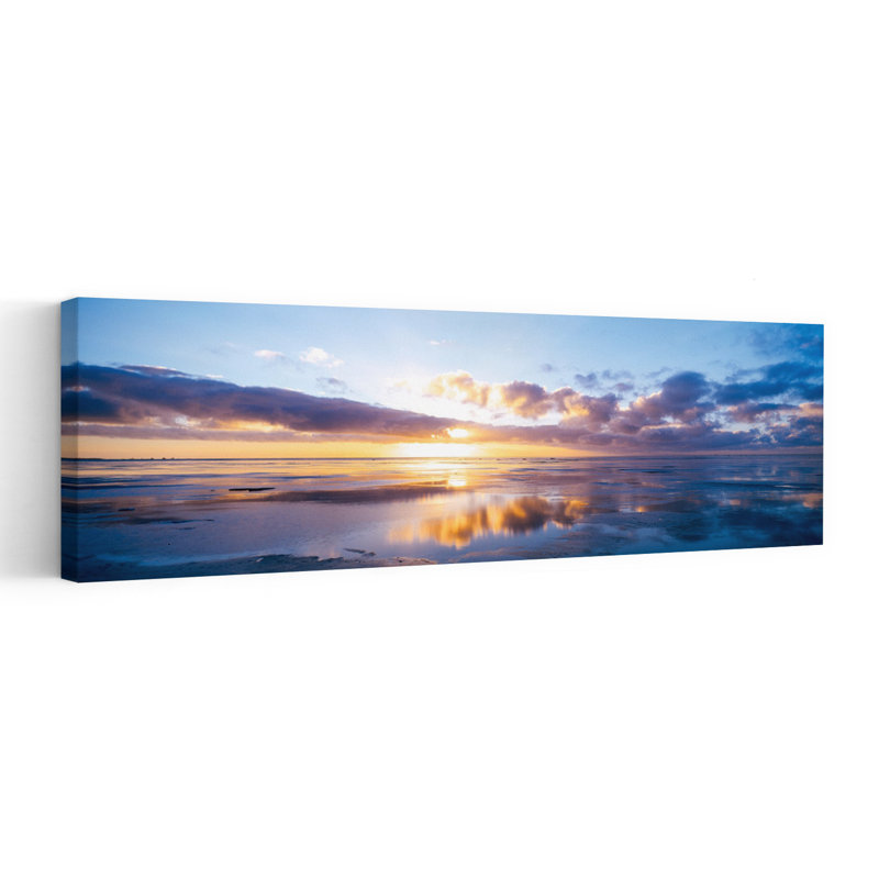 Lever de soleil sur la plage, mer du Nord, Allemagne, art abstrait côtier, H 20 po x l 60 po