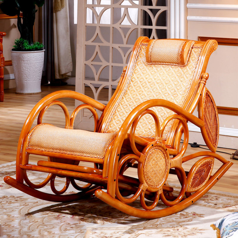 Chaise berçante élégante en rotin, Brun