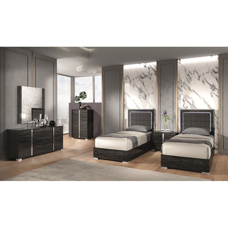 Upholstered Platform Storage Bed, Glossy Gray, Full