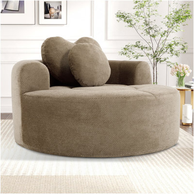 Round Sofa Bed with Memory Foam Sectional Couches for Living Room, Cloud Couch with three pillows, Brown