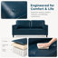 Canapé en cuir de style classique, similicuir respirant avec coussin de siège capitonné, pieds en bois massif pour le salon, bleu marine-133232854-133232857