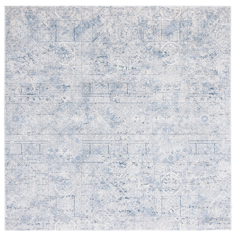 Jacquie Oriental Ivory/Grey/Blue Area Rug, Square 6'7"
