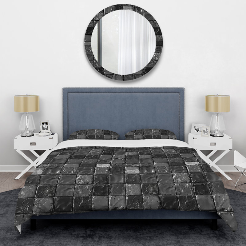 Black Modern Mosaic Tiles V - Ensemble de housse de couette moderne, Housse de couette simple + 2 taies décoratives st