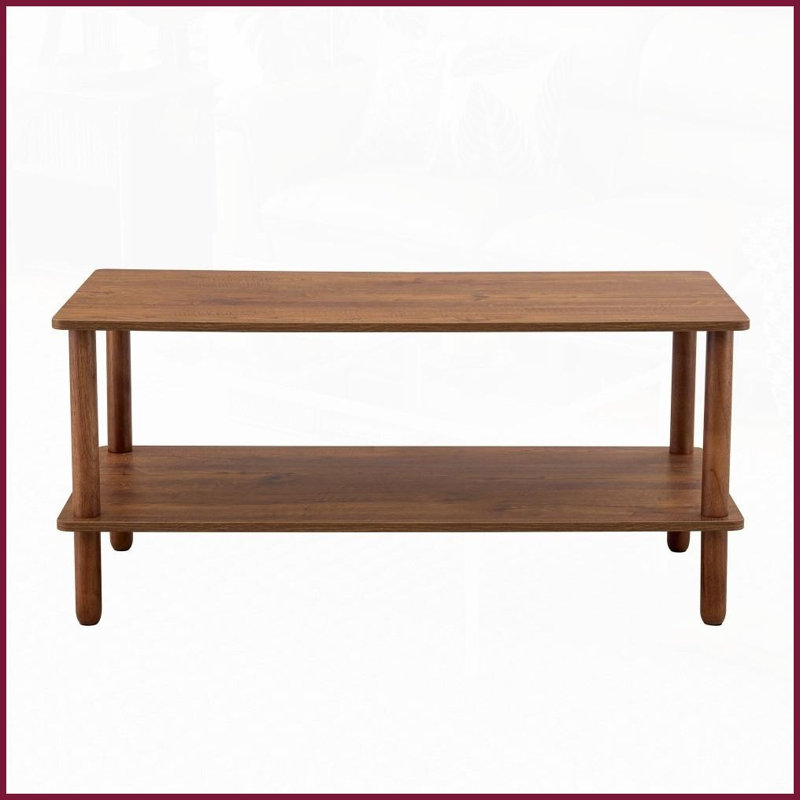2-Tier Rectangular Coffee Table for Living Room - Solid Wood+MDF, Easy Clean &amp; Quick Assembly, Dark Brown