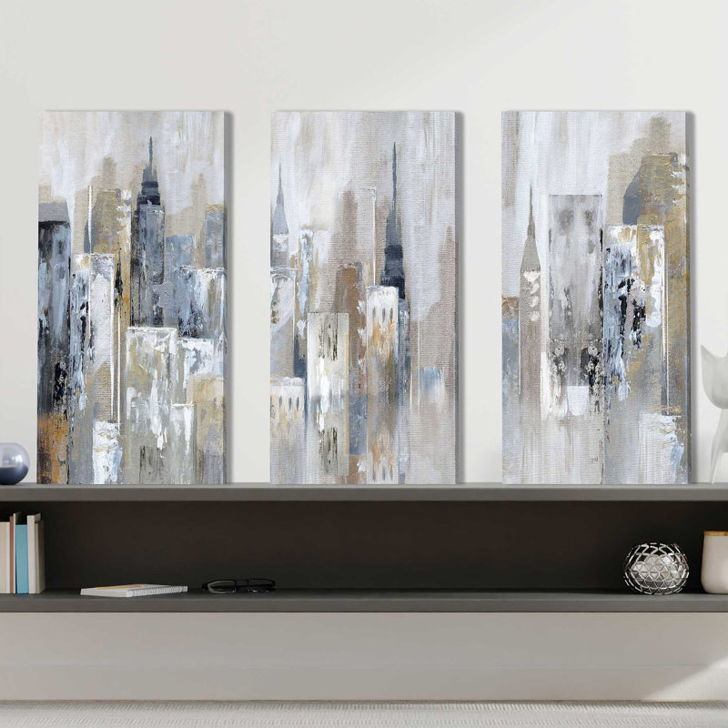 «Delon Bay City Reflection» par Nan - peinture sur toile tendue 3 pièces