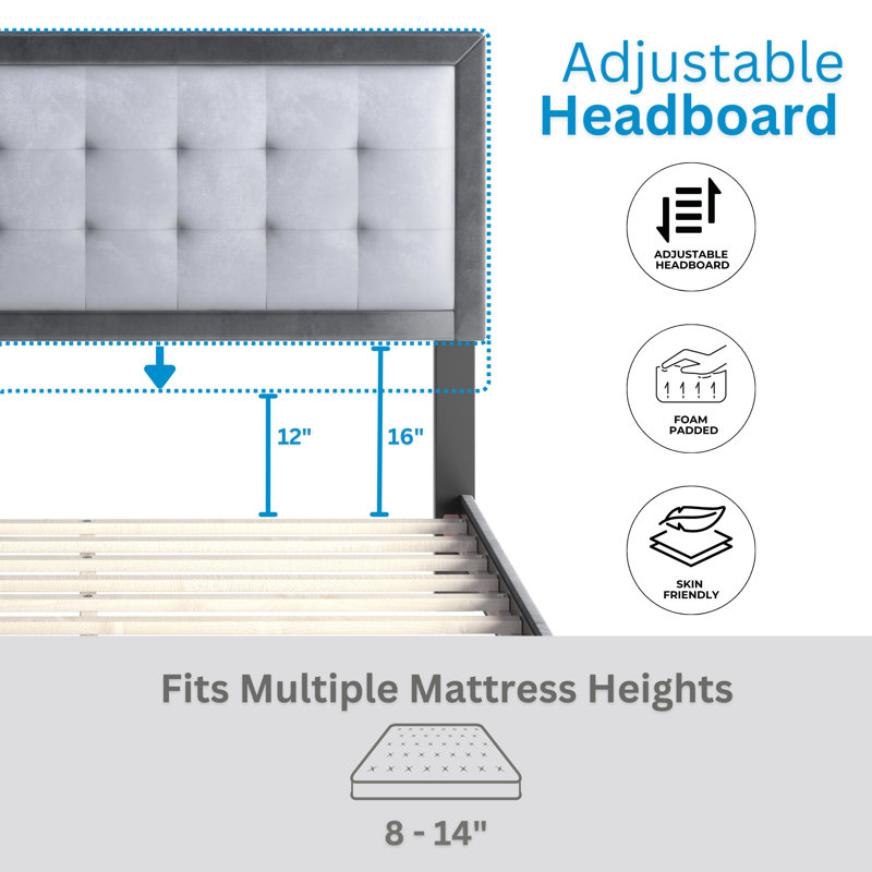 Gray Velvet Tufted Upholstered Queen Platform Bed Frame