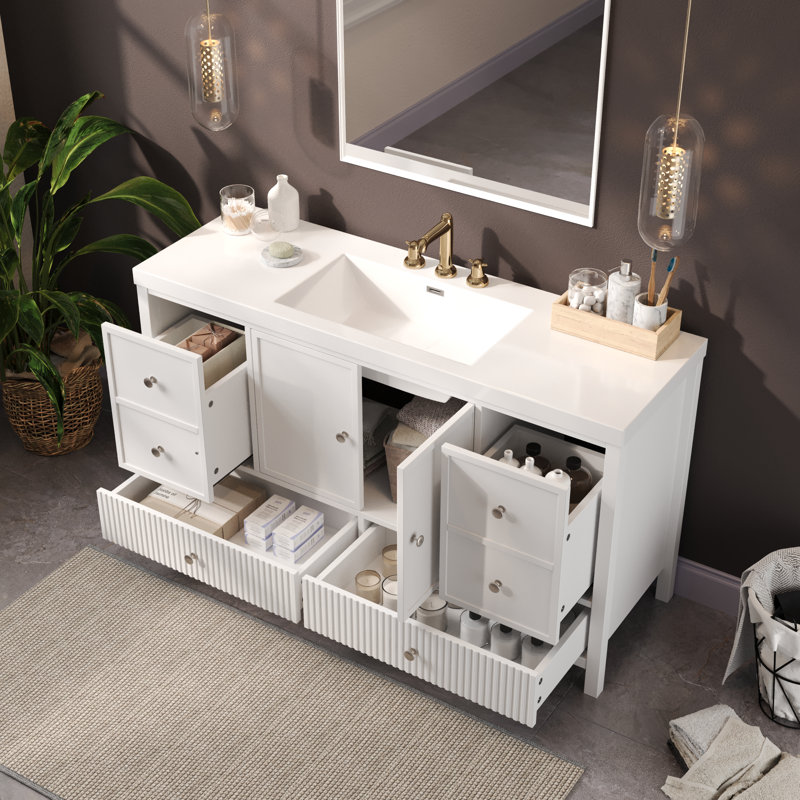 Meuble-lavabo moderne transitionnel Prescott, Blanc