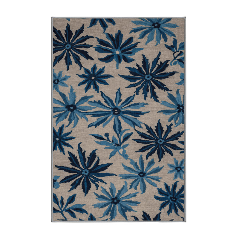 Tapis gris botanique lavable à la machine, Rectangulaire 2 pi x 3 pi