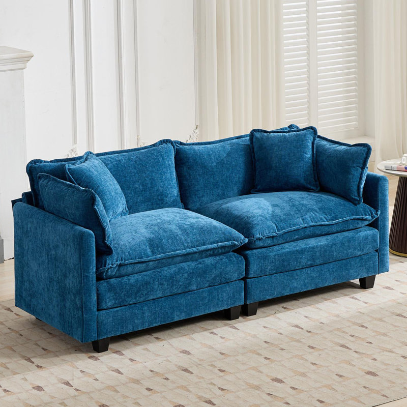 Très grand canapé modulaire Schmucker, Bleu, H 33 po x l 78 po x P 35 po