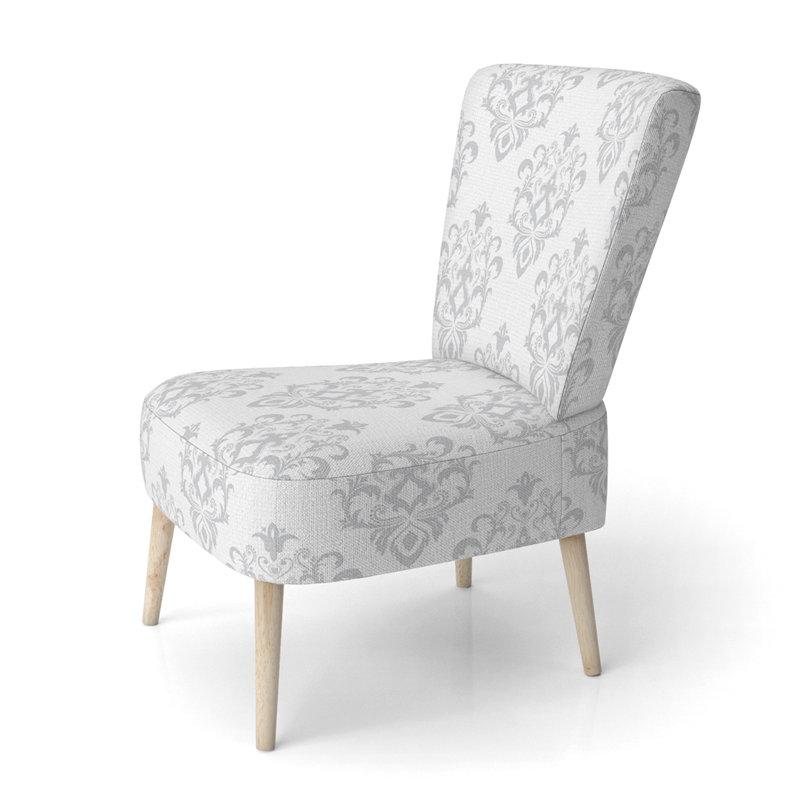 Chaise d'appoint rembourrée à motif damas blanc Baroque