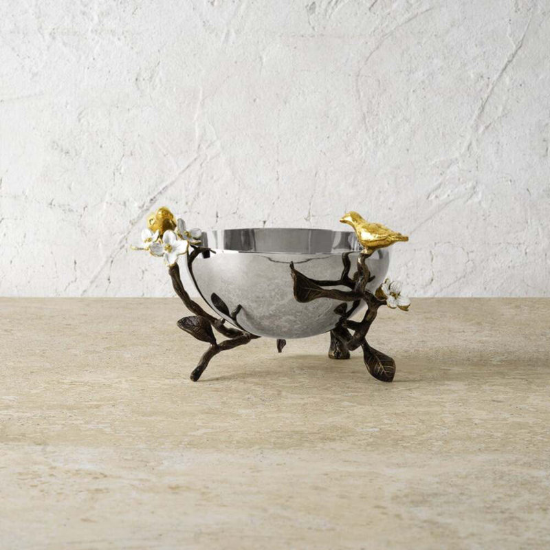 Lovebirds Stainless Steel and Enamelware Nut Bowl