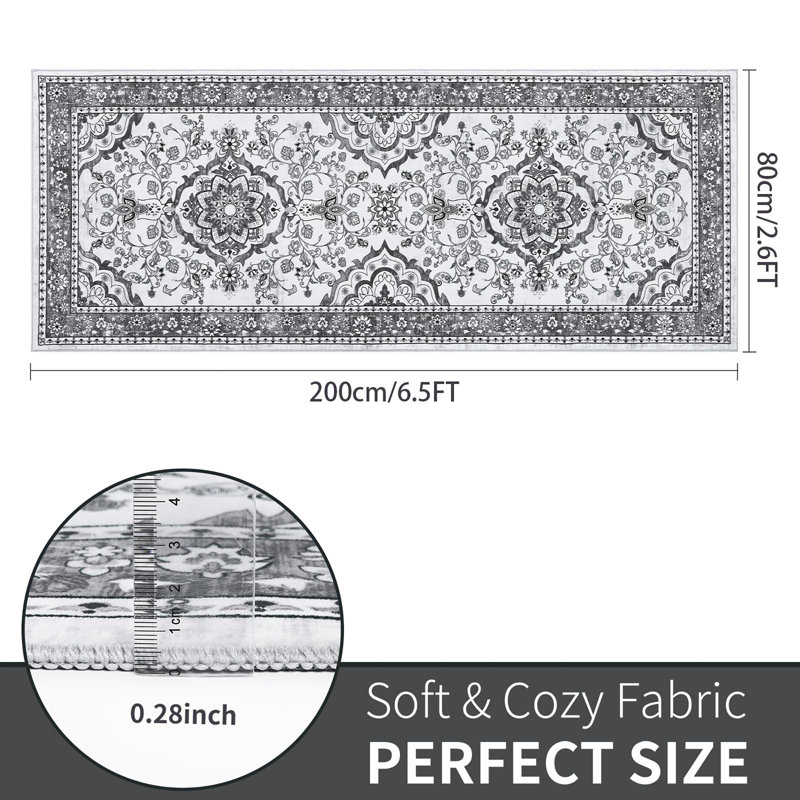 Floral Flatweave Area Rug, Runner 80 x 200cm