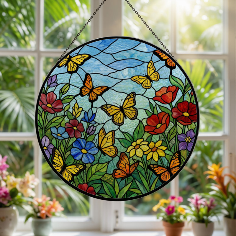 Vitrail de jardin en verre coloré 7,8 po H, H 7,8 po x l 7,8 po