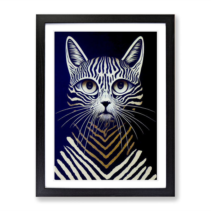 FRM-V0523-372X Cat - Single Picture Frame Print, 34cm H x 25cm W x 2cm D, Walnut Framed