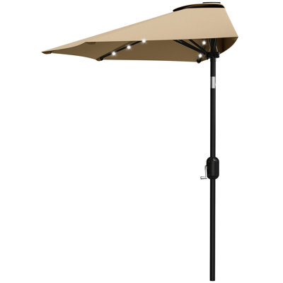 half umbrella patio led FLAME&SHADE 9 FT Solar with 25 Lights, Half Outdoor Umbrella with Button Tilt, Half Round Table Umbrella For Deck, Backyard, Balconies, Decks, Rvs, UV Protection (Aqua Light up your night easily and create a cozy atmosphere for your evening! HOMSHADE 9FT Half Patio Umbrella