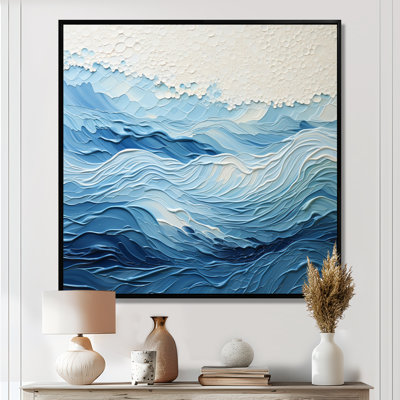 Bleu et blanc, vagues modernes de la côte I - art minimaliste côtier