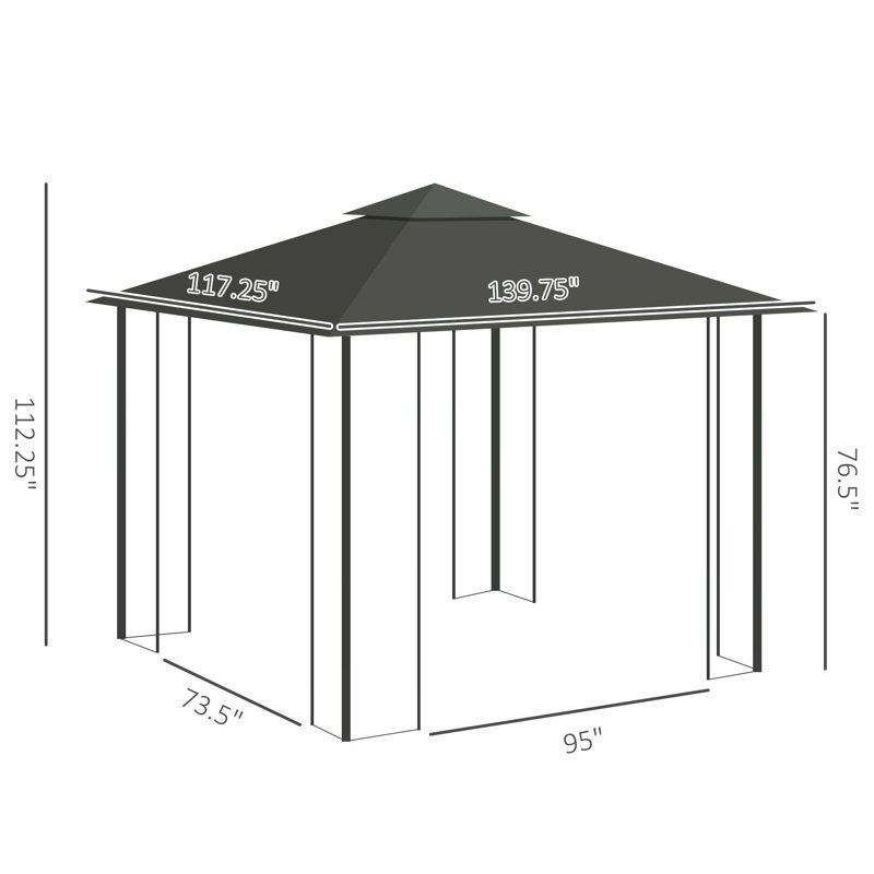 Outdoor Gazebo with Double Roof - Metal Canopy Shelter with Decorative Tree Motifs & Netting
