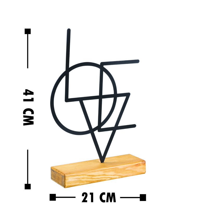 Elegant Decorative Object, Black Metal & Wood Accent | 100% Metal (Thickness: 0.06 in) & Real Wood Base (Thickness: 1.6 in) | Dimensions: 8.3 x 16.1 x 1.6 in | Unique Design for Home Decor, Stylish & Durable