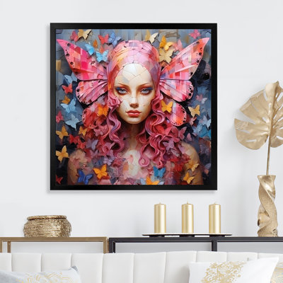 «Pink Butterfly Glamour Woman Portrait II», art mural glam