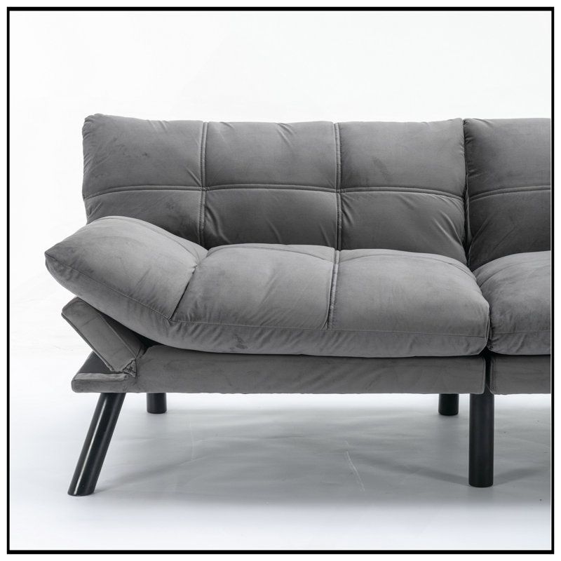 Cream Convertible Folding Modern Sofa Bed With Adjustable Armrest And Backrest For Small Spaces, Light Gray