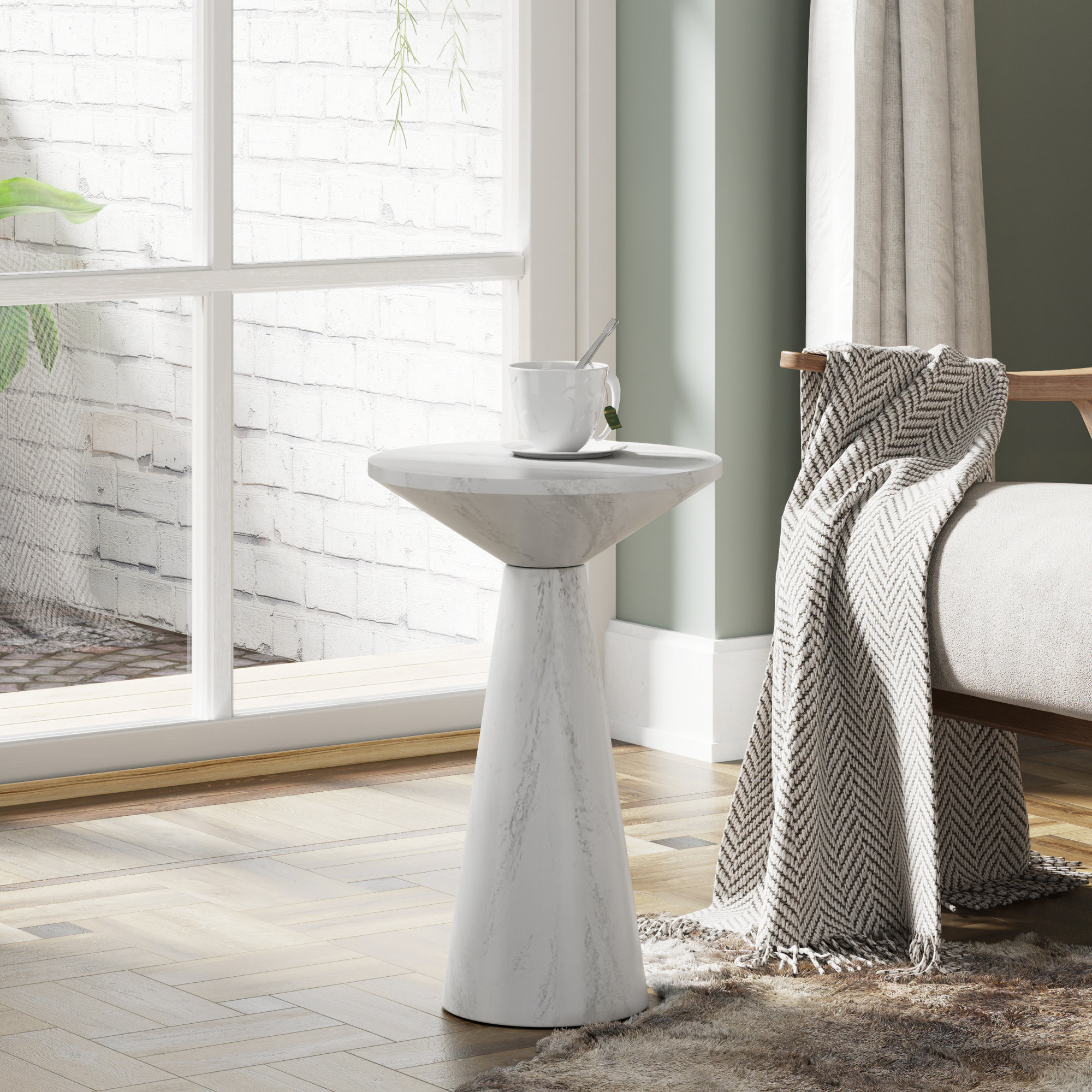 Bozovich Solid Wood End Table, White Marble, 19.5" H x 13.5" W x 13.5" D