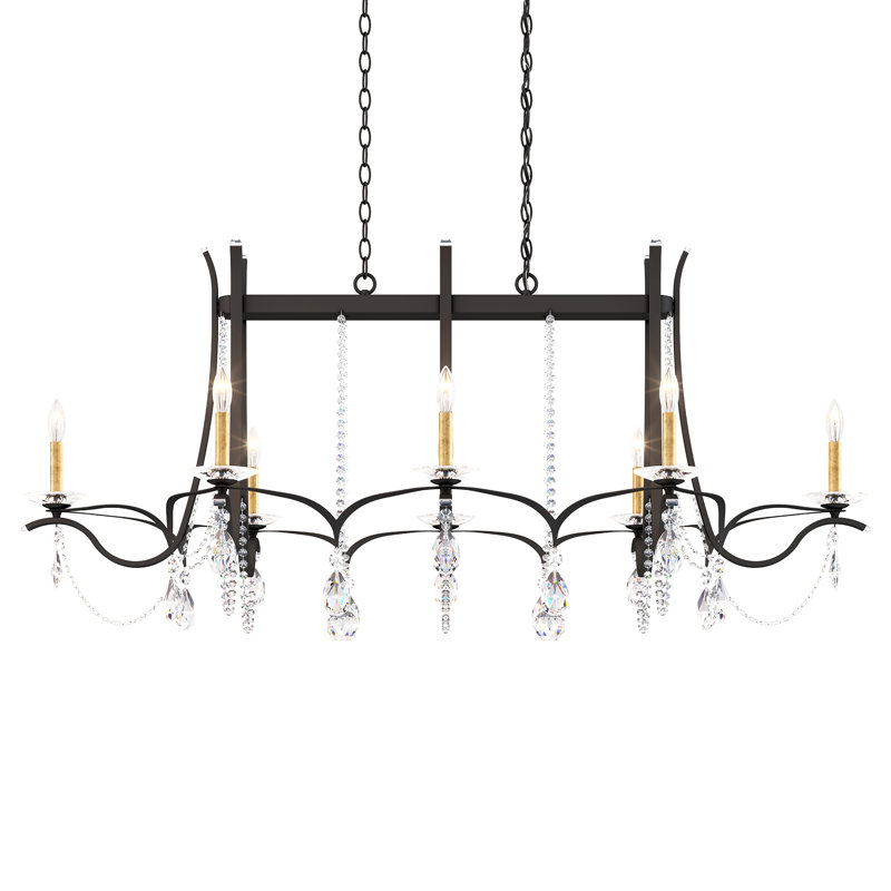 Vesca 8 Light 58in Rectangular Chandelier in Black with Clear Heritage Handcut Crystals, Black, Chinese (K9)