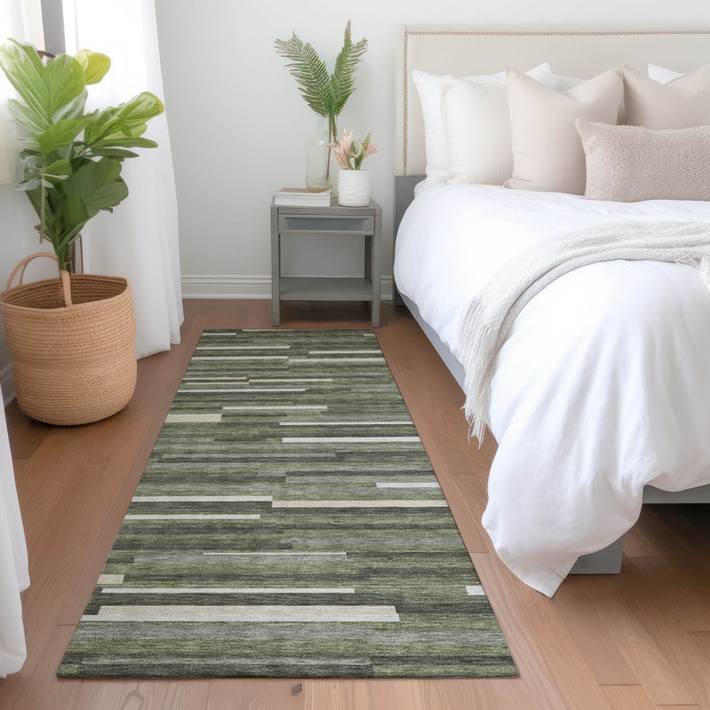 Premium Machine Washable Prisco Olive Rug, Runner 2'3" x 7'6"