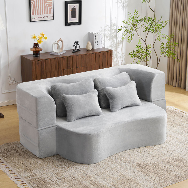 Grand canapé moderne grand format avec 4 coussins, canapé de futon en tissu moelleux, mousse haute densité pour une utilisation polyvalente et confortable
