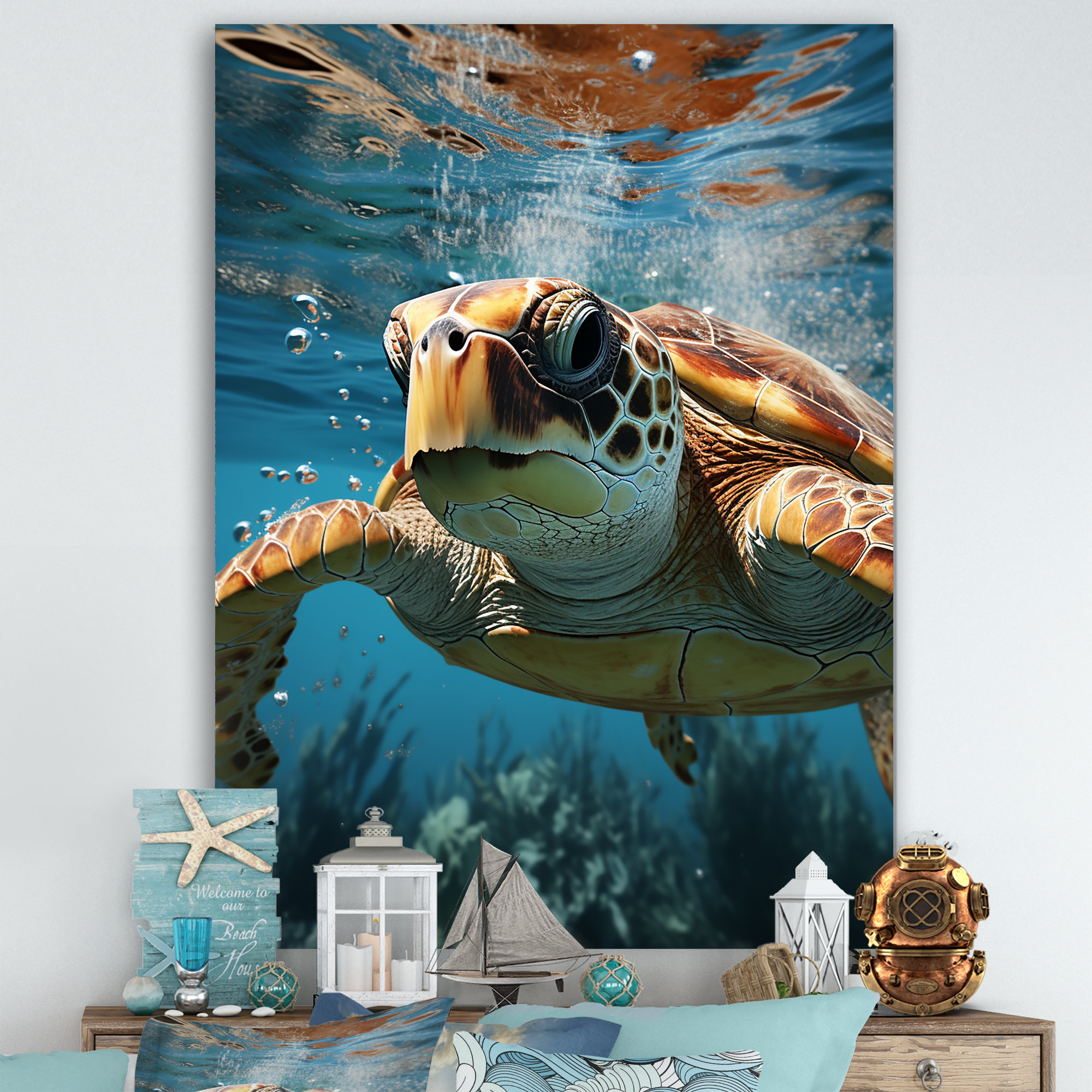 Bay Isle Home™ Whimsical Of A Turtle As An Ocean Explorer I - Turtle ...