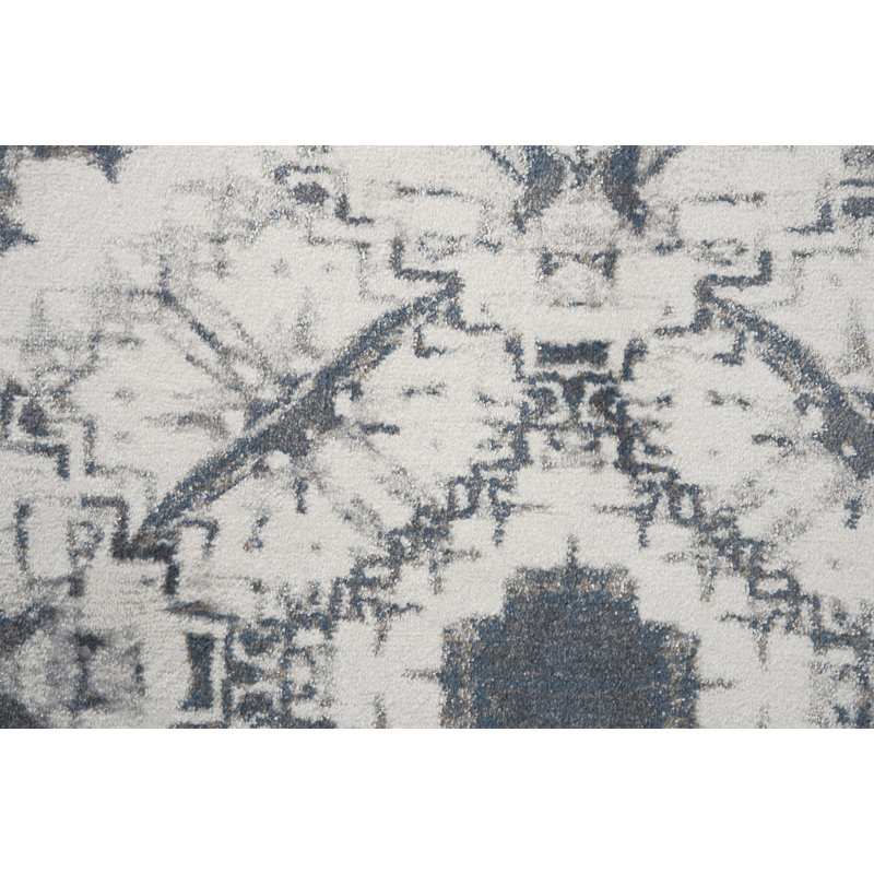 Tapis crème/bleu Shockey, Rectangulaire 3 pi 11 po x 5 pi 6 po