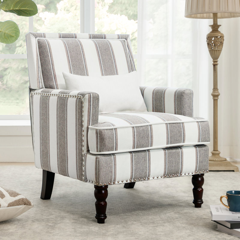 Arene Upholstered Armchair, Gray Striped Linen