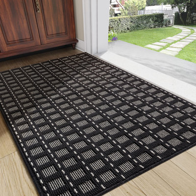 Geometrical Indoor Outdoor Doormat,Machine Washable Low Profile Non-Slip Rug for Front Back Door,Entry
