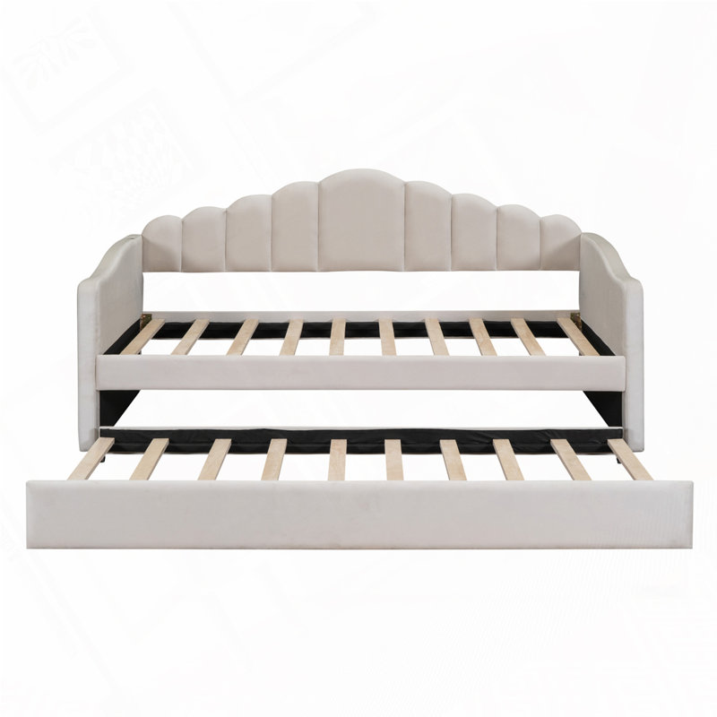 Twin Size Upholstered Daybed With Trundle, Pockets And Usb Ports, Beige