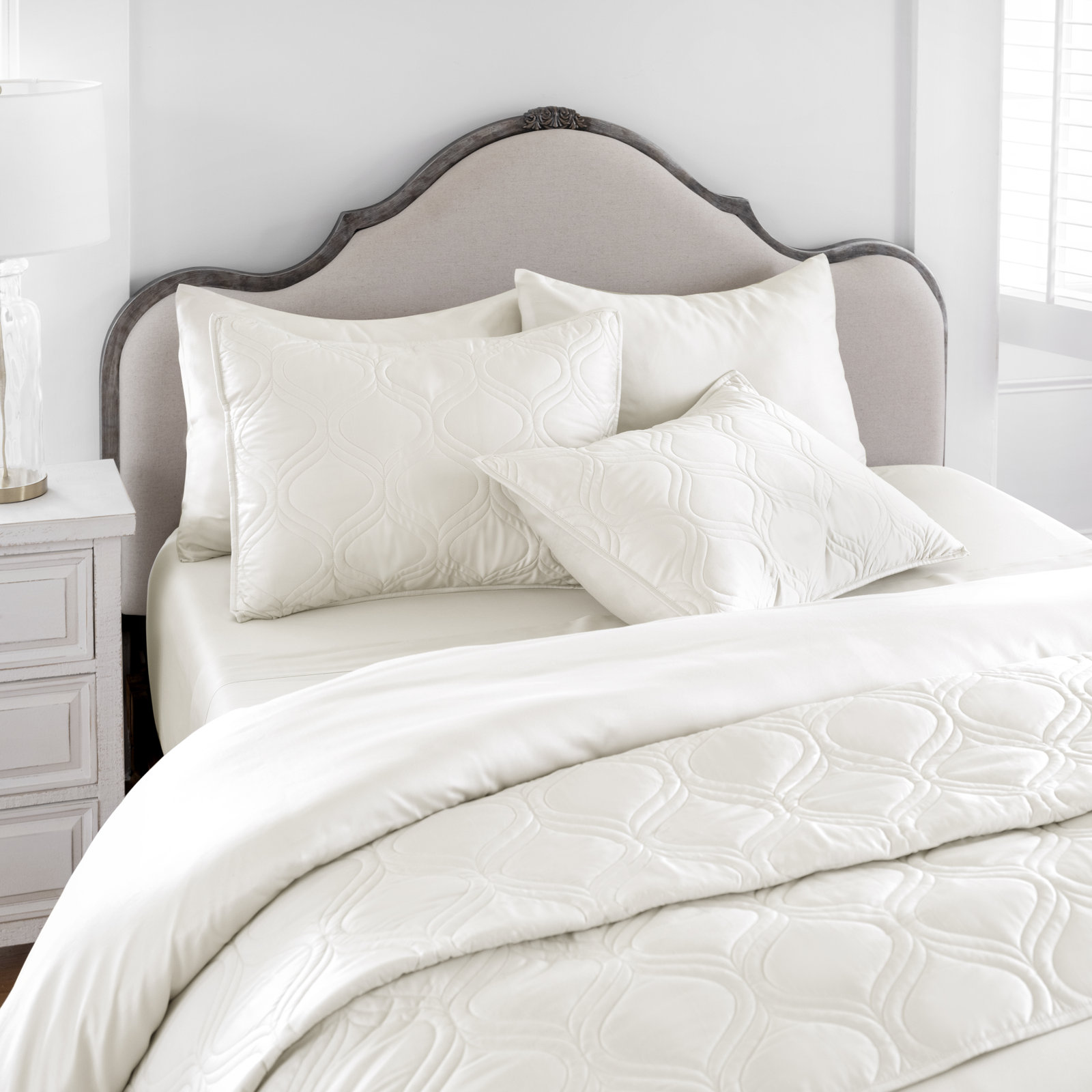 Portia Cotton Sheet Set, King Sheet Set + Fitted Sheet + 2 Pillowcases, Cream