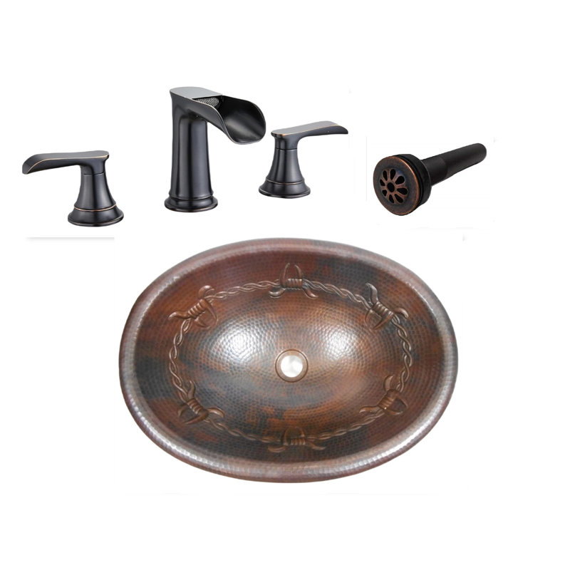19'' Copper Bathroom Sink Barb Wire Design with Modern Faucet & Daisy Drain