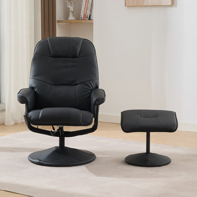 29.5" Contemporary Leather Recliner And Ottoman With Swiveling Metal Base