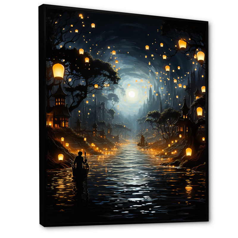«Japon Art Sea of Lanterns II», reproduction sur toile, H 32 po x l 24 po x P 1 po, Cadre flottant noir