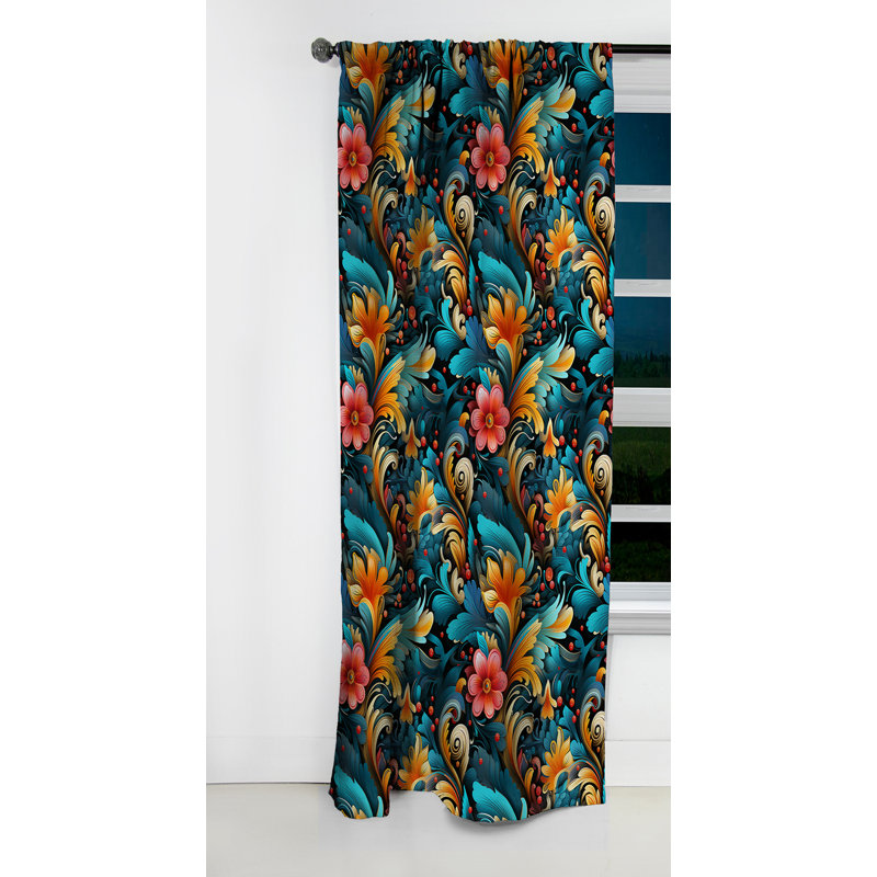 Rideau à motif floral cachemire rétro - 1 panneau, L 52 po x L 90 po