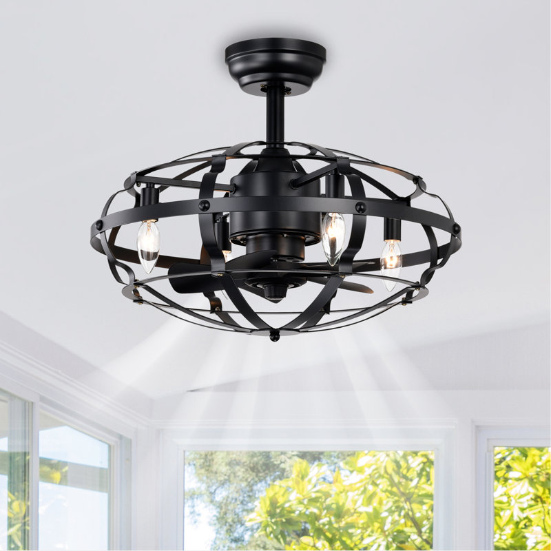 Industrial Ceiling Fan Light Kit For Living Room Bedroom Kitchen And Bladeless Caged Ceiling Fan With Lights