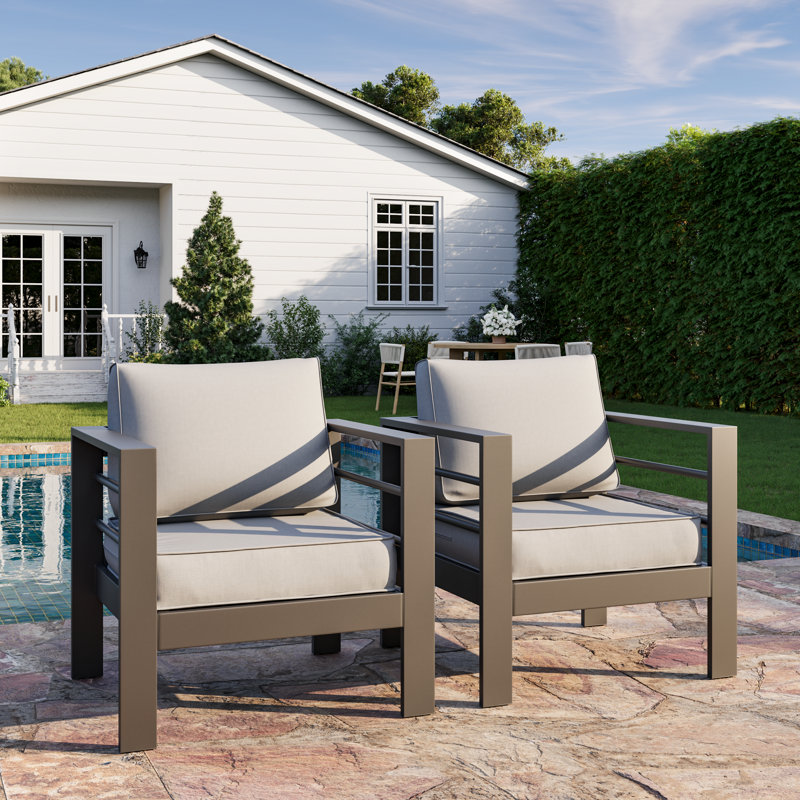 Bellewood 29.5" W Aluminum Patio Club Chairs, Gray Frame/Light Gray Cushion