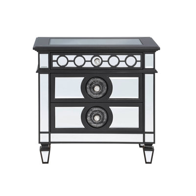 Table de chevet à finition miroir, noire et argentée Varian II