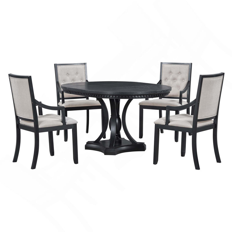 Ensemble de salle à manger Retro 5PCS, table ronde extensible avec 4 chaises pour la cuisine et la salle à manger, Black